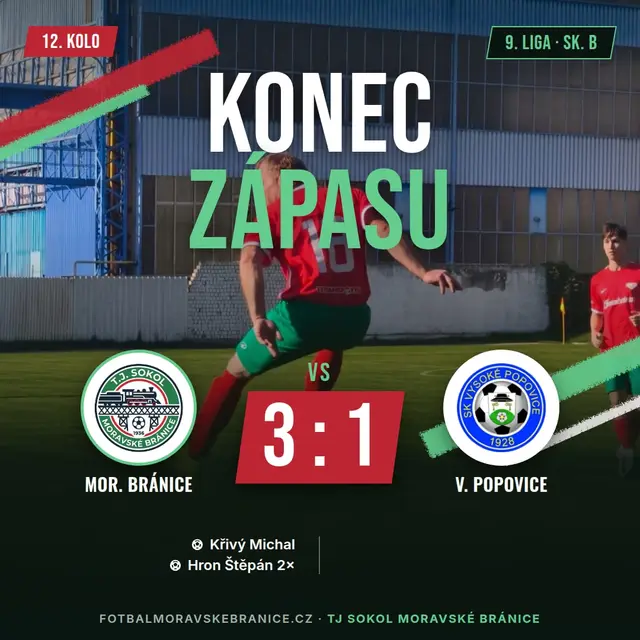 Grafika k zápasu: Moravské Bránice – V. Popovice 3:1